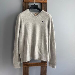 Abercrombie Ezra Fitch Mens 100% Cashmere V Neck Sweater Gray XL Y2K Vintage